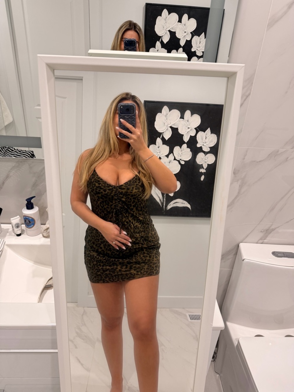 Zara Olive Green Leopard Bodycon Mini Dress